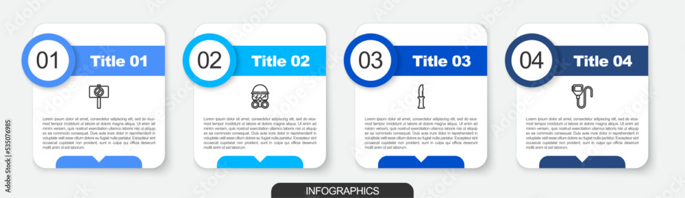 Wall mural Set line Protest, Gas mask, Military knife and Walkie talkie. Business infographic template. Vector