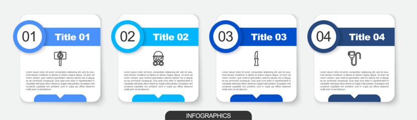 Set line Protest, Gas mask, Military knife and Walkie talkie. Business infographic template. Vector