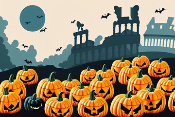 Halloween in Italy and Rome, wallpaper with pumpkin and colosseum