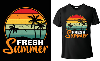 Fresh Summer t-shirt design retro vintage colorful vector illustration, stylish graphic trendy tee for print