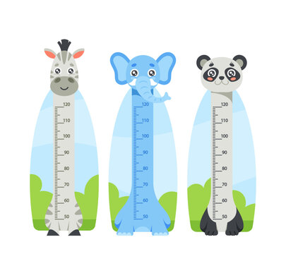 Kids Growth Meters with Zebra, Elephant and Panda Animals, Height Chart, Wall Sticker For Children Height Measurement