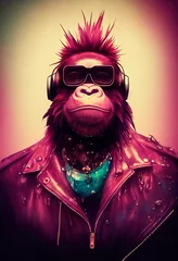 Porträt eines Punkaffen. Monkey-Rock-Musiker. Hipster-Affe mit Punkfrisur. 3D-Rendering © designprojects