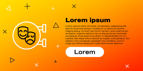 Line Comedy and tragedy theatrical masks icon isolated on yellow background. Colorful outline concept. Vector