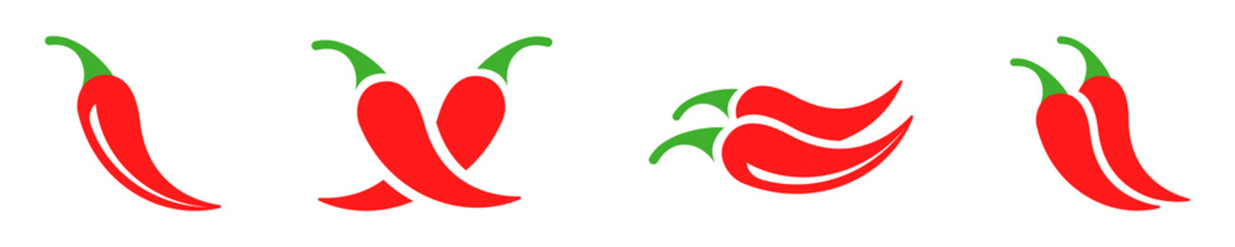 Set of red spicy chili pepper vector icon. Hot ingredient for food. Natural spice. Vector 10 EPS.