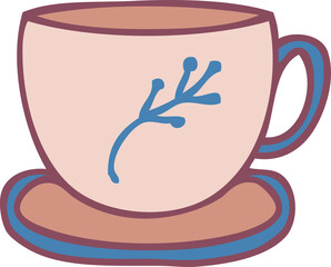 Hand drawn tea cup doodle illustration for decor and design.
