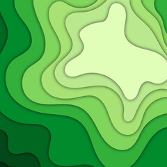 Paper cut abstract background. Green abstract wave shapes. Abstract green paper cut out curvy shapes layered, vector illustration in paper cut style. 