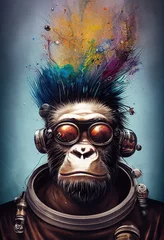 Porträt eines Punkaffen. Monkey-Rock-Musiker. Hipster-Affe mit Punkfrisur. 3D-Rendering © designprojects
