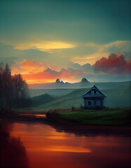 Fototapeta premium Beautiful landscape with sunset