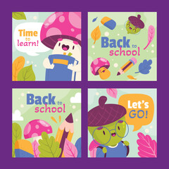 cartoon back school banners collection vector design illustration