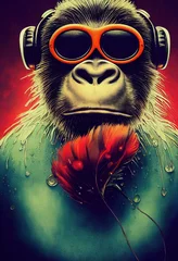 Porträt eines Punkaffen. Monkey-Rock-Musiker. Hipster-Affe mit Punkfrisur. 3D-Rendering © designprojects