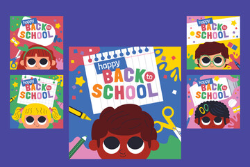 cartoon back school banners collection vector design illustration