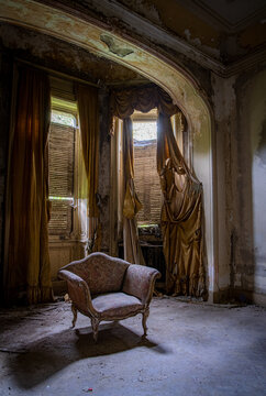Decay living room in an abandoned liberty mansion in Northern Italy