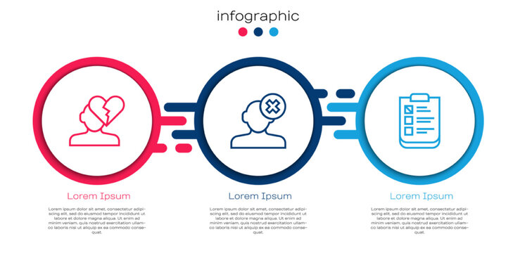 Set Line Broken Heart Or Divorce, Solution Problem In Psychology And Psychological Test. Business Infographic Template. Vector