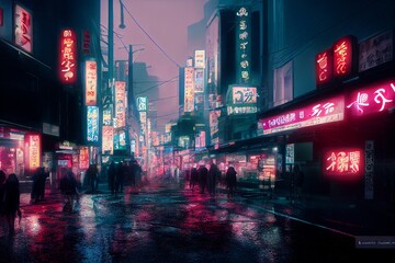 Fototapeta na wymiar Wet Tokyo Streets at night