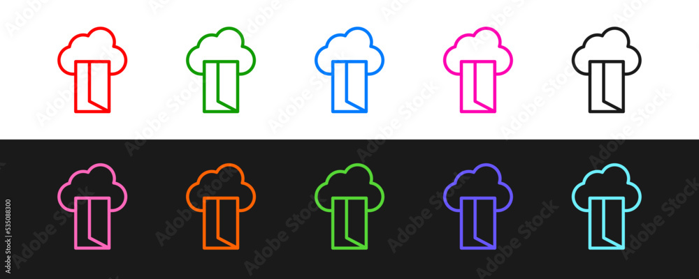 Poster set line cloud database icon isolated on black and white background. cloud computing concept. digita