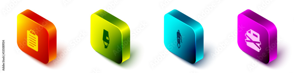 Poster set isometric to do list or planning, marker pen, fountain nib and delete file document icon. vector