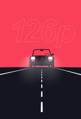 Retro Compact Car on Open Road, Minimalist Vintage Auto Illustration