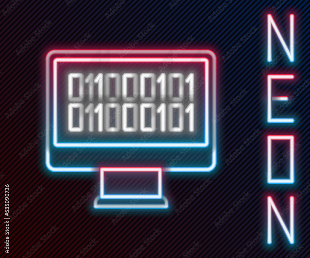 Poster glowing neon line binary code icon isolated on black background. colorful outline concept. vector