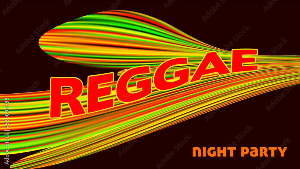 Poster reggae night party flyer template with curved abstraction. vector graphics