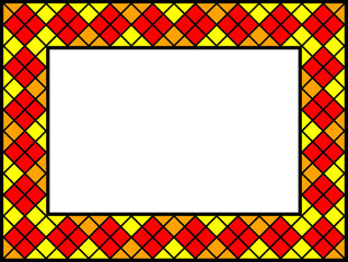 Stained-glass frame in red and yellow.