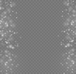 Blur white sparks and glitter special light effect. Fine, shiny bokeh dust particles fall off slightly. Defocused silver sparkle, stars and blurry spots. Magical effect of flickering lights. Vector.