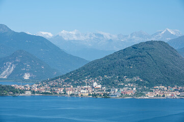 Fototapeta na wymiar Aerial view of Verbania and Intra in the Lake Maggiore