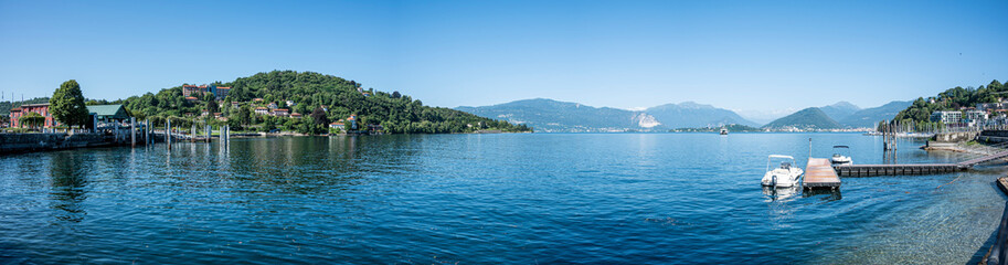 Fototapeta premium Extra wide view of the Gulf of Laveno in the Lake Maggiore