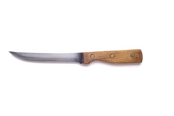 old kitchen knife with wooden handle isolated on white background.