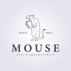 Fototapeta na wymiar studying mouse line mascot logo vector illustration design, mouse lab