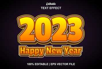 happy new year 2023 text effect with orange color editable.