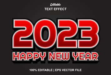 happy new year 2023 text effect with red color editable.