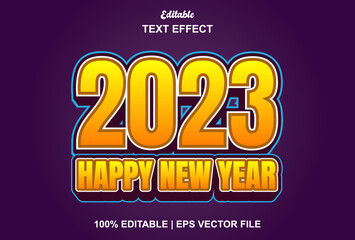 happy new year 2023 text effect with orange color editable.