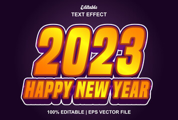Fototapeta na wymiar happy new year 2023 text effect with orange color editable.