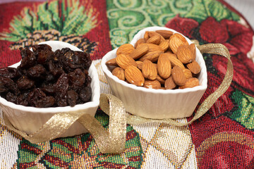 bowl full of raisins and almonds - Christmas time