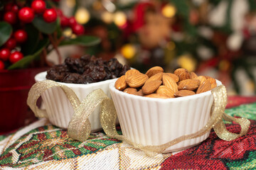 bowl full of raisins and almonds - Christmas time
