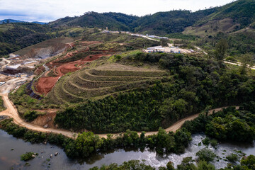 Fototapeta na wymiar Pedreira, Sao Paulo, Brazil. October 01 2022: Aerial view of the construction of the dam in the city of Pedreira in the interior of São Paulo.