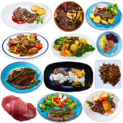 Various dishes of beef with vegetables. High quality photo