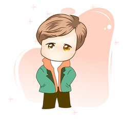 Premium vector l flat character design boy cute manga cartoon korean. free royalty.