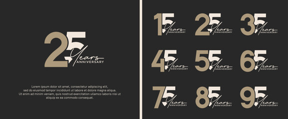 set of anniversary logo brown and gray color on black background for celebration moment - obrazy, fototapety, plakaty