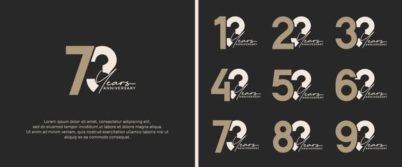 set of anniversary logo brown and gray color on black background for celebration moment