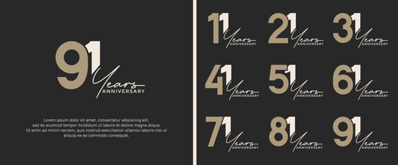 set of anniversary logo brown and gray color on black background for celebration moment