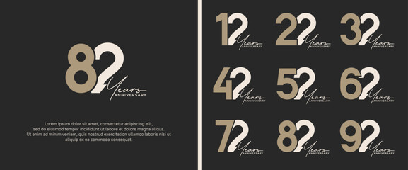 set of anniversary logo brown and gray color on black background for celebration moment