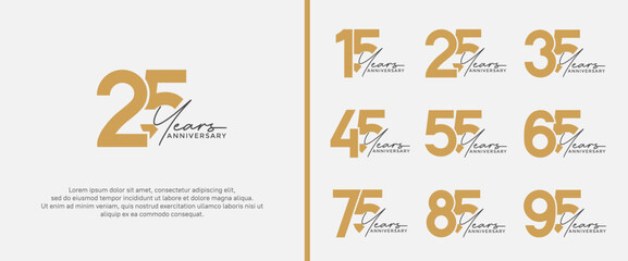 set of anniversary logo gold color on white background for celebration moment - obrazy, fototapety, plakaty