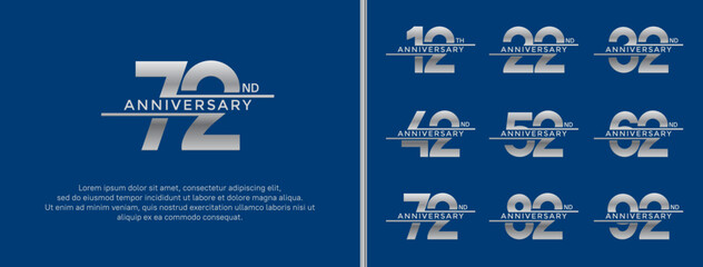 set of anniversary logo silver color on blue background for celebration moment