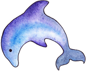 Watercolor violet blue dolphin sea animal isolated art