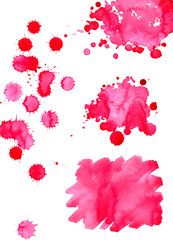 Watercolor bright pink spot texture background isolated set