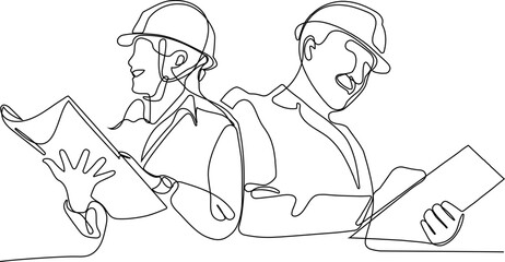construction manager and engineer working on building site. Vector illustration