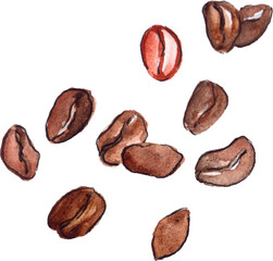 Watercolor natural aroma coffee beans arabica isolated art