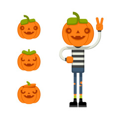 Halloween Pumpkin Boy with alternate pumpkin heads