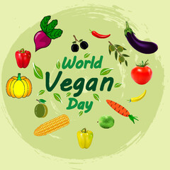 World vegan day banner vegetables, vector art illustration.